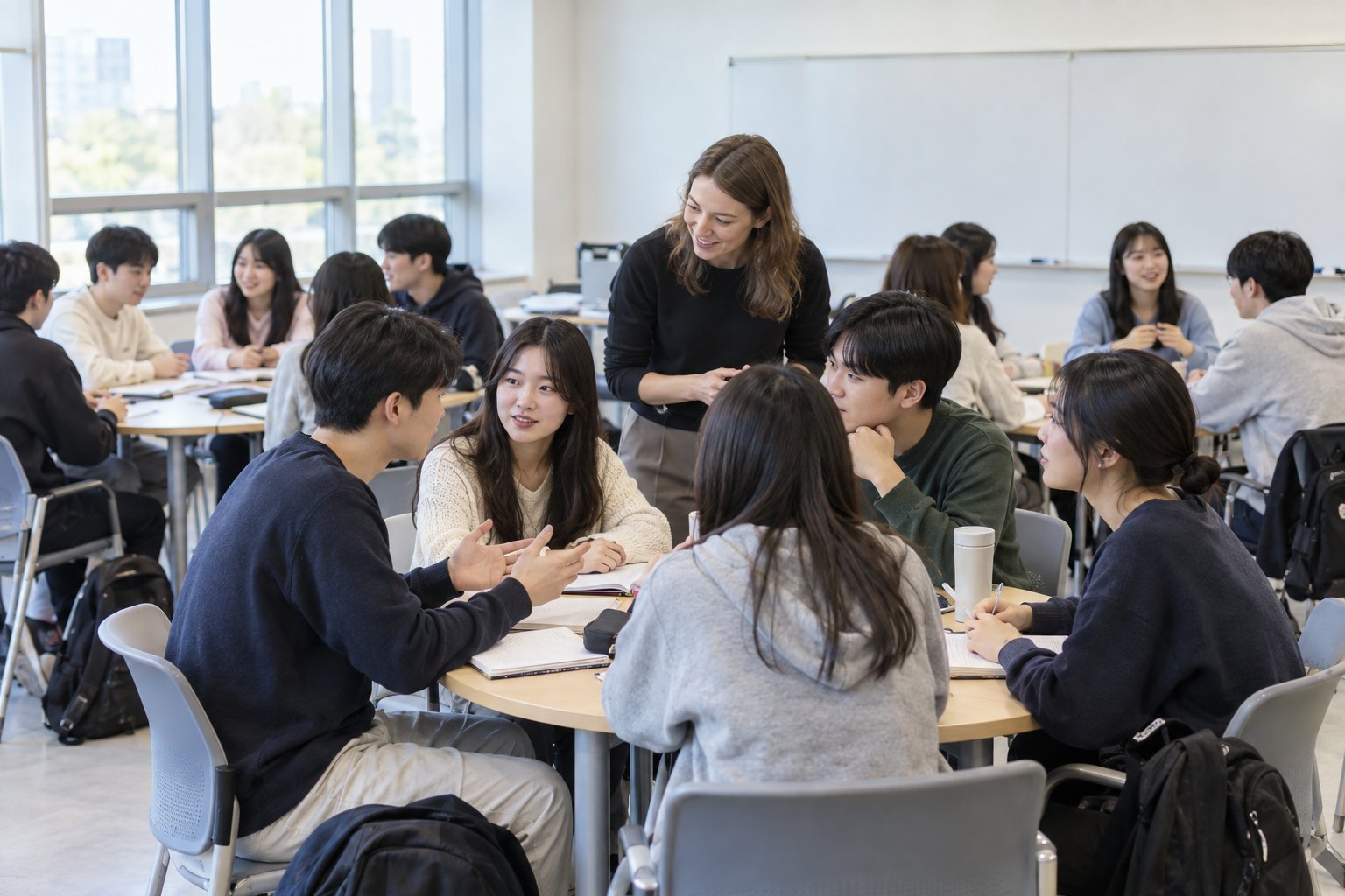 AI 제작 예시: 호주 인턴쉽 회화 교육 프로그램 단체 수업 현장