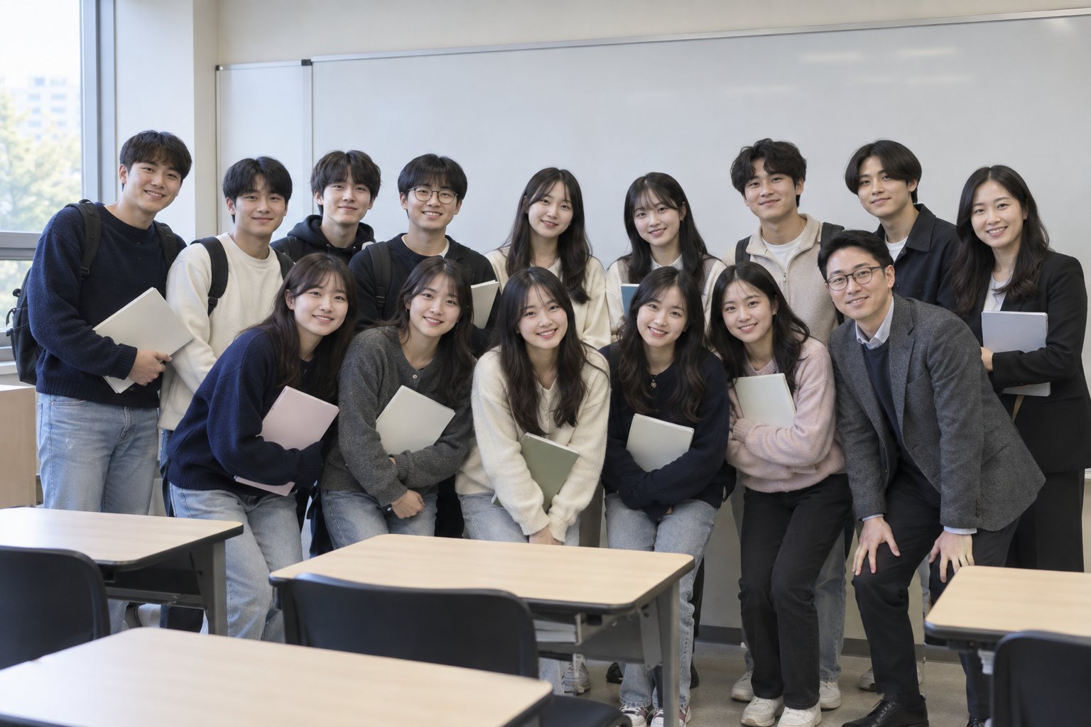 AI 제작 예시: 외국어 활용 역량강화 교육 임상의약학과 TOEIC반 단체사진