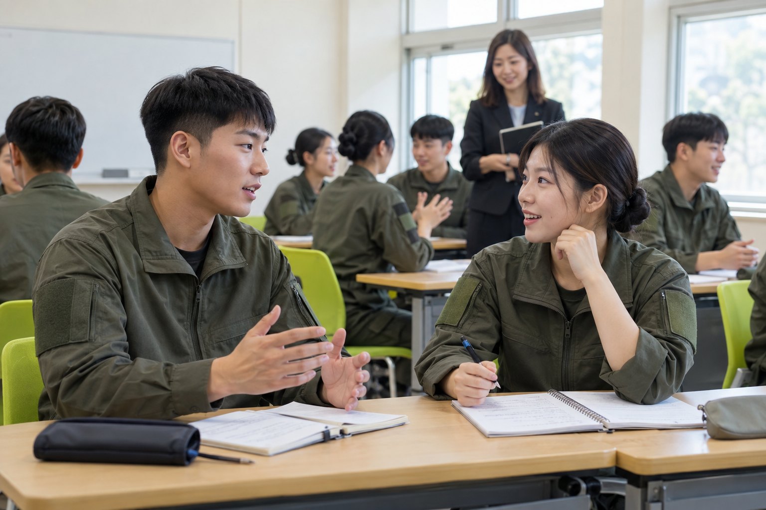 AI 제작 예시: 군사 DYS 영어 회화 수업 현장